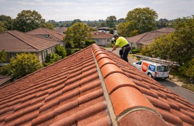 Roof repointing Central Coast service showing ridge cap repairs on tiled roof by Roofing Guys Central Coast.